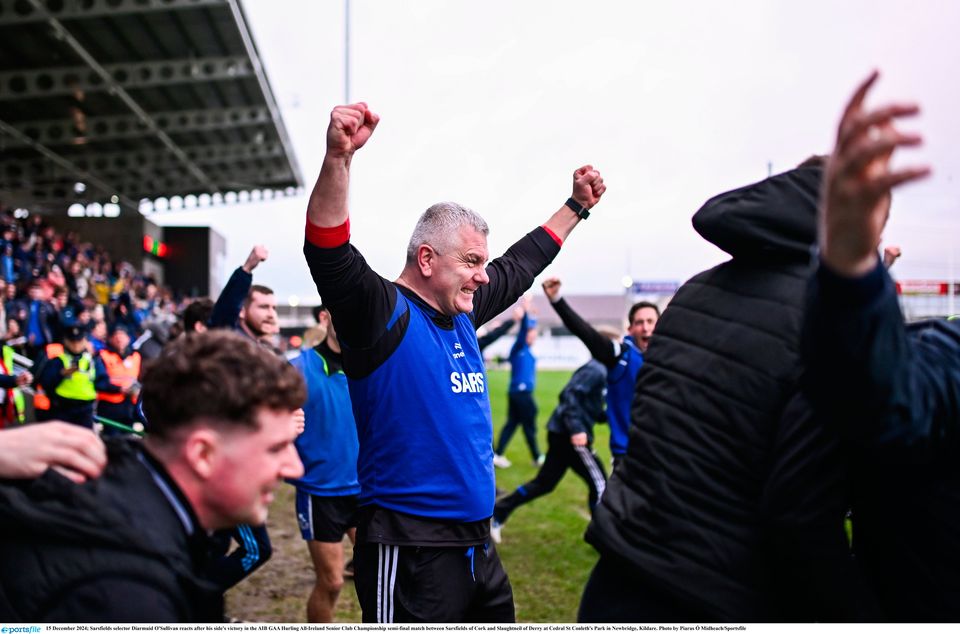 Sarsfields selector Diarmuid O'Sullivan reacts after his side's victory in the AIB GAA Hurling All-Ireland Senior Club Championship semi-final