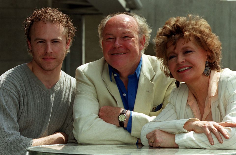 Actors Sam West, his father Timothy West and his mother Prunella Scales in 1999 (Michael Crabtree/PA)