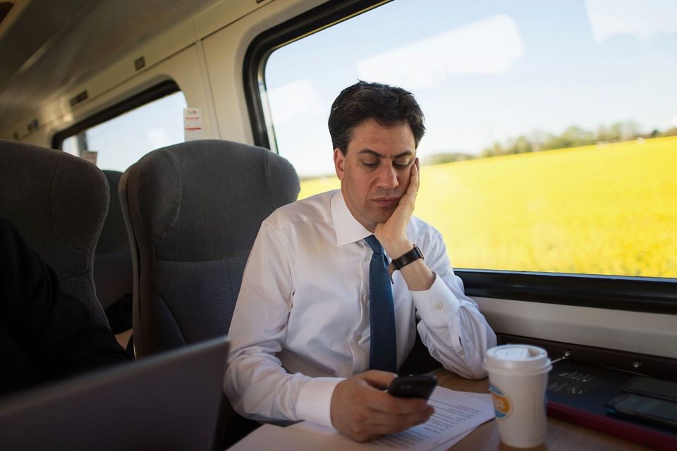 Ed Miliband traveled by train to Stockton where he announced that first-time buyers will be offered a tax break if Labour wins the election