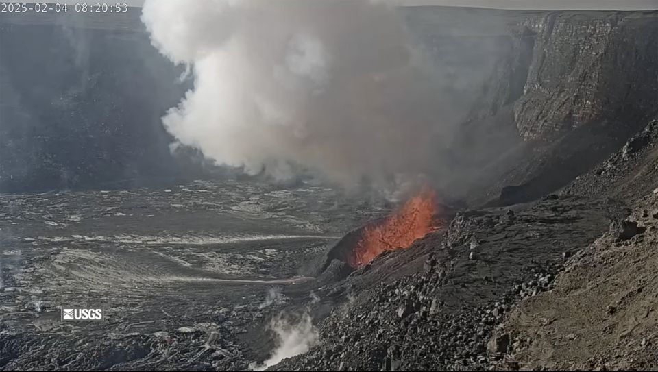 A webcam shows erupting from Kilauea volcano (USGS Hawaiian Volcano Observatory/AP)