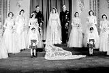 thumbnail: 20/11/1947 Princess Elizabeth, now Queen, and Lieutenant Philip Mountbatten, now the Duke of Edinburgh with their eight bridesmaids in the Throne Room at Buckingham Palace, on their wedding day.