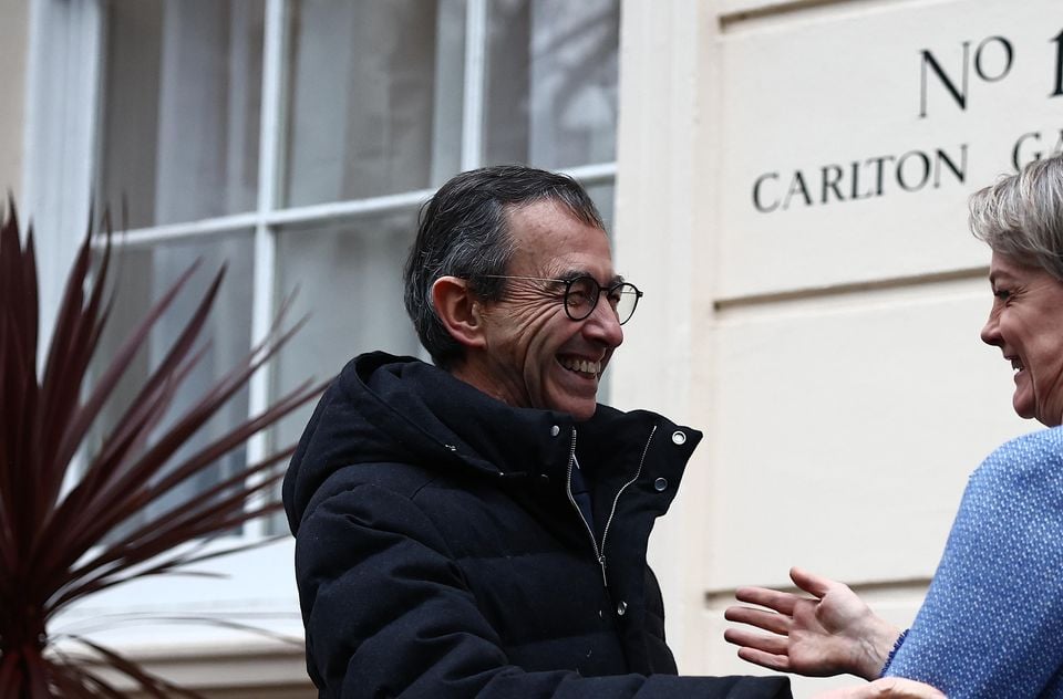 Home Secretary Yvette Cooper greets France’s interior minister Bruno Retailleau ahead of a Calais Group meeting on migrant crossings and smuggling gangs earlier in December (Henry Nicholls/PA)