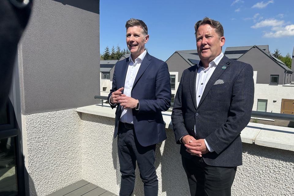 Celebrity architect Dermot Bannon and minister for housing Darragh O’Brien attended the launch of a property development in Hollystown, Dublin (Cillian Sherlock/PA)