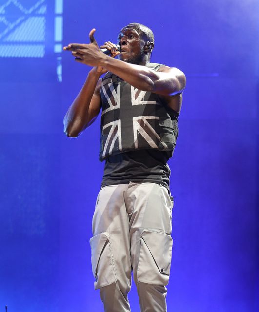 Stormzy wore one of the vests from the Banksy collection at Glastonbury (Yui Mok/PA)