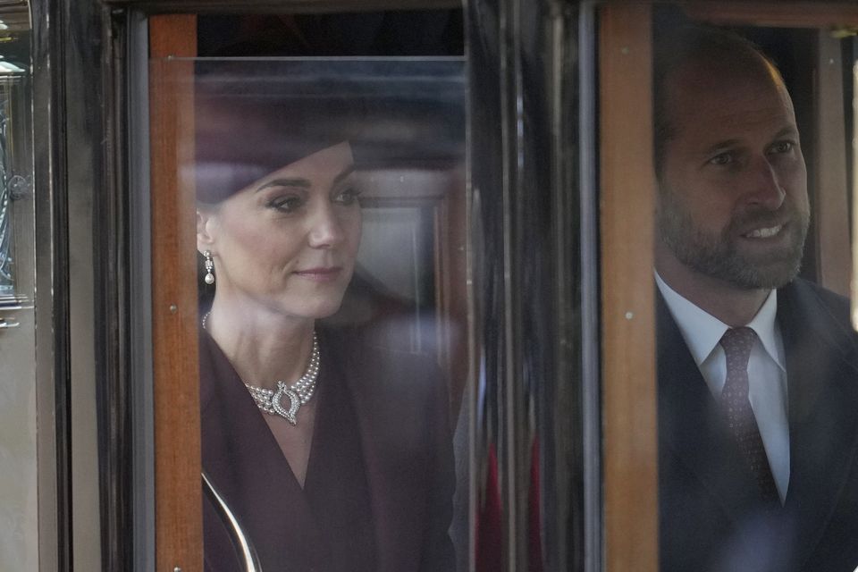 The Prince and Princess of Wales arrive for the ceremonial welcome (Kin Cheung/PA)