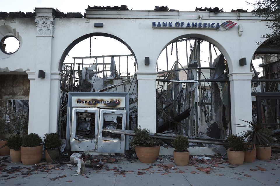 A destroyed Bank of America is seen on Sunset Boulevard (Scott Strazzante/San Francisco Chronicle via AP)