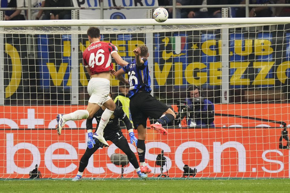 Defender Matteo Gabbia headed AC Milan to derby victory at Inter Milan (Luca Bruno/AP/PA)