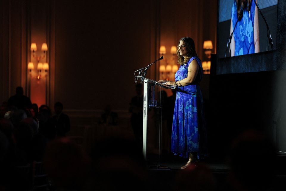 Karen Pollock speaks at the Holocaust Education Trust appeal dinner, in London last September (Isabel Infantes/PA Wire)