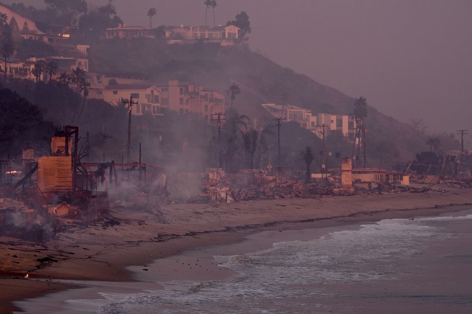 Beach front homes were destroyed by the Palisades fire in Malibu (Mark J Terrill/AP)