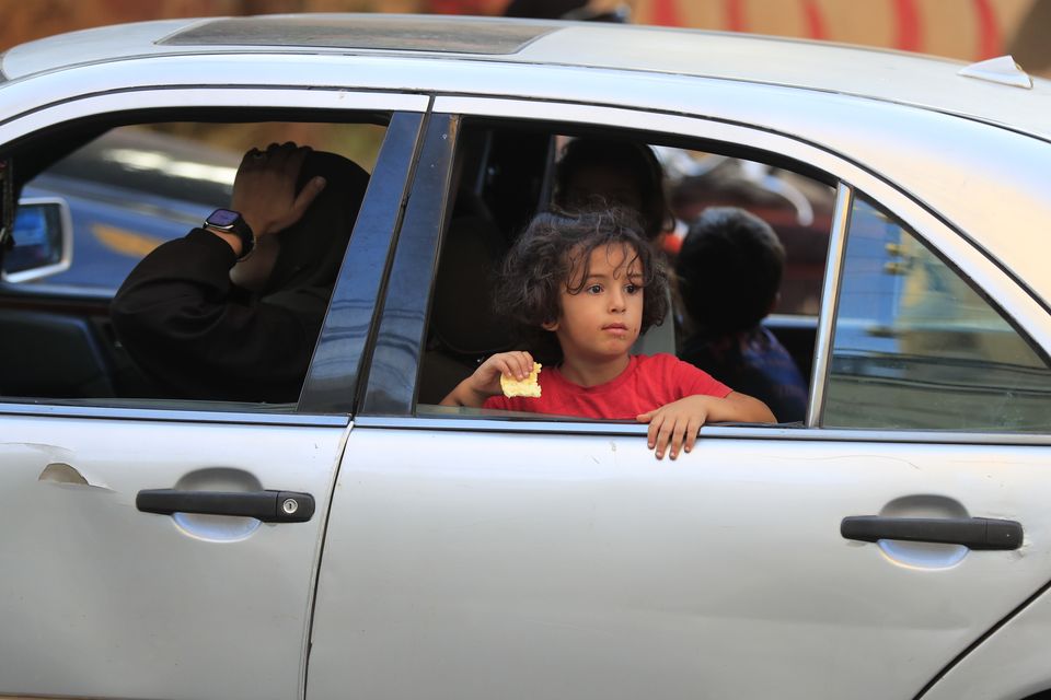 Cars sit in traffic as people flee the southern villages amid ongoing Israeli airstrikes, in Sidon, Lebanon (Mohammed Zaatari/AP)