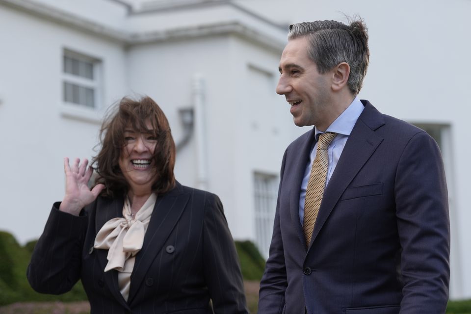 US Ambassador to Ireland Claire D Cronin and Taoiseach Simon Harris (Brian Lawless/PA)