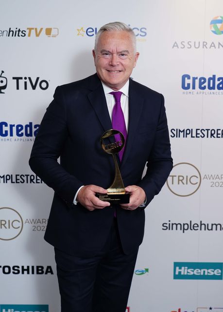 Huw Edwards with the live event award for the state funeral of the late Queen at the Tric Awards at the Grosvenor House Hotel (Ian West/PA)