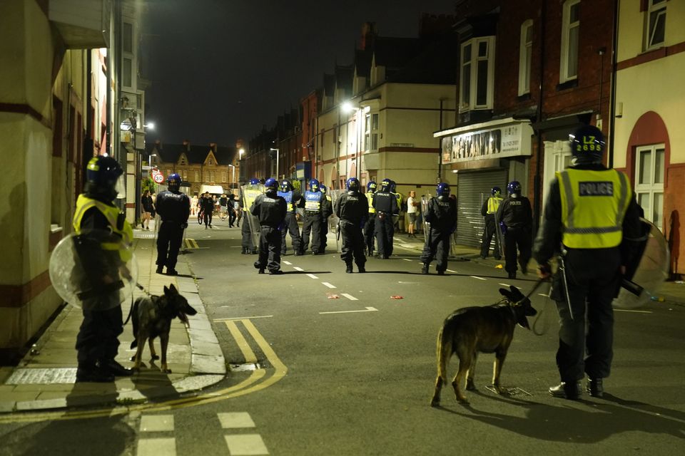 Police officers on the streets of Hartlepool following a violent protest (Owen Humphreys/PA)