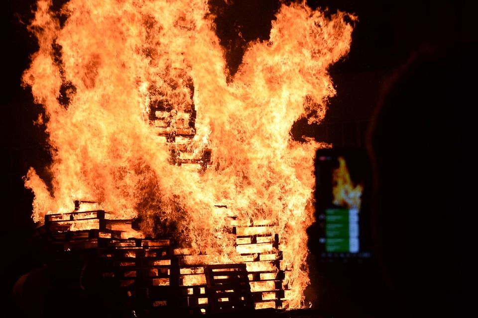Pacemaker Press 11/07/2018
The 11th  night Bonfire near the Connswater shopping centre in East Belfast , after the Bonfire at Cluan Place was removed.
Pic  Pacemaker