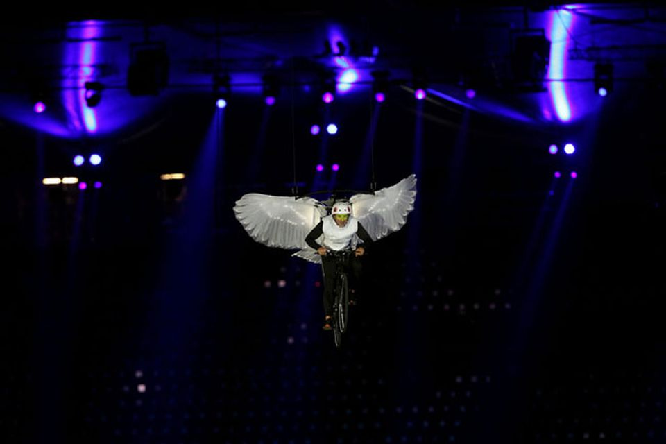 A performer dressed as a dove during the London Olympic Games 2012 Opening Ceremony at the Olympic Stadium, London. PRESS ASSOCIATION Photo. Picture date: Friday July 27, 2012. See PA story OLYMPICS Ceremony. Photo credit should read: Stephen Pond/PA Wire. EDITORIAL USE ONLY