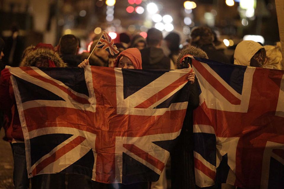 Loyalists protesting around the village area in south Belfast December 17 2012