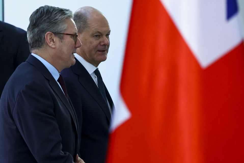 Sir Keir Starmer, pictured with Olaf Scholz, said the UK ‘will not mourn’ the death of Hamas leader Yahya Sinwar (Fabrizio Bensch/PA)