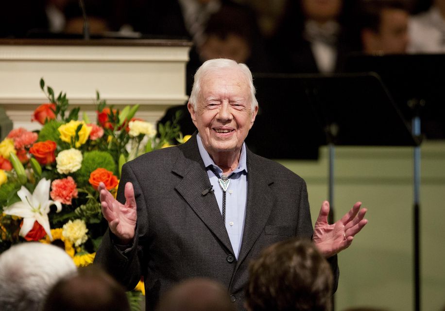 Former president Jimmy Carter teaches Sunday School class at the Maranatha Baptist Church in his hometown of Plains, Georgia (David Goldman/PA)