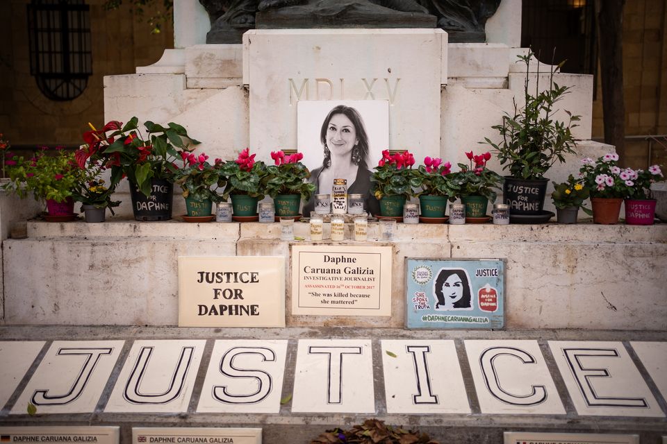 A monument has been adopted as a memorial to Ms Caruana Galizia since her death (Aaron Chown/PA)