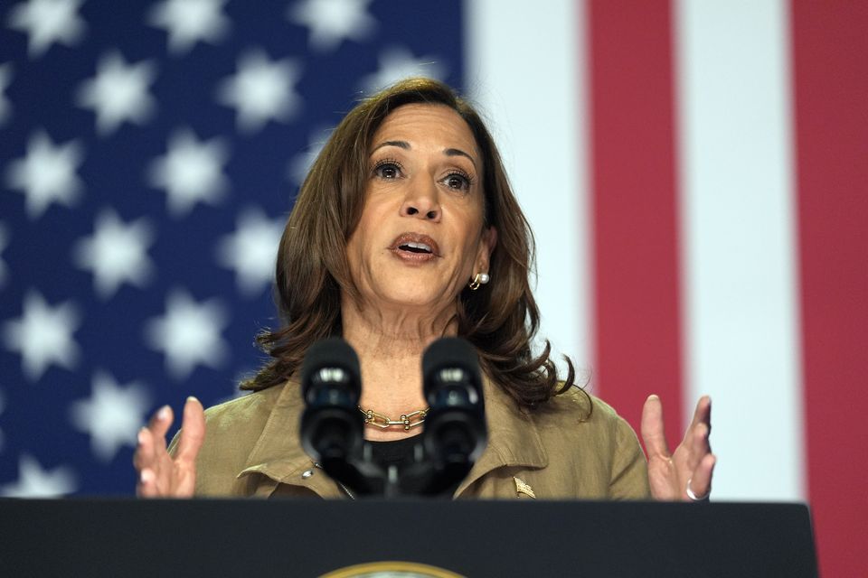 Vice President Kamala Harris speaks about immigration in Douglas, Arizona (Carolyn Kaster/AP)