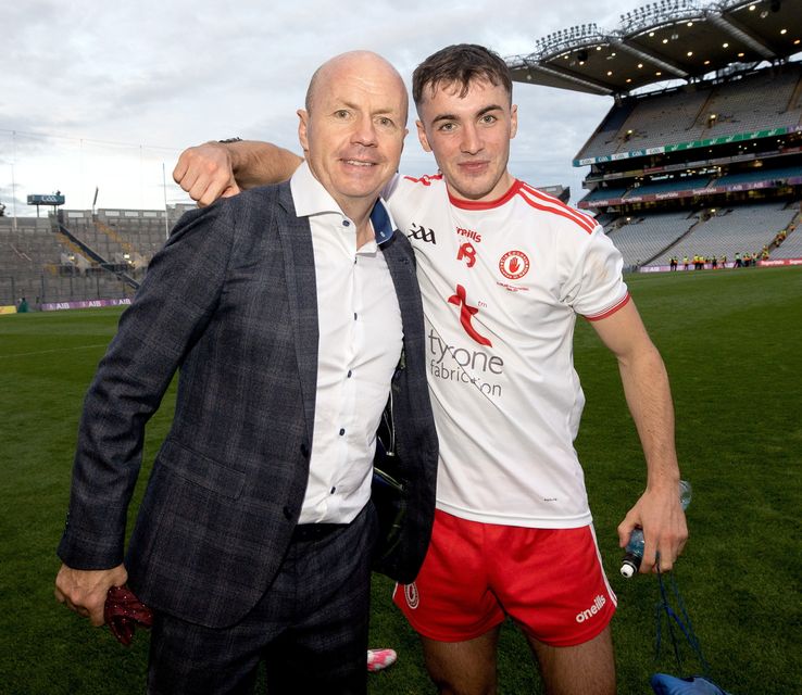 Tyrone Peter Canavan and his son Darragh Canavan celebrate
Credit: INPHO/James Crombie