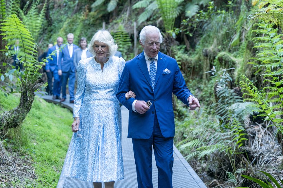 The King and Queen walk through the Rainforest Gully during a visit to the Australian National Botanic Gardens, in Canberra, on day two of the royal visit to Australia and Samoa (Arthur Edwards/The Sun/PA)