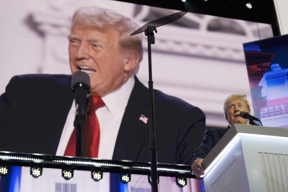 Republican presidential candidate Donald Trump speaks during the final night of the 2024 Republican National Convention (Carolyn Kaster/AP)