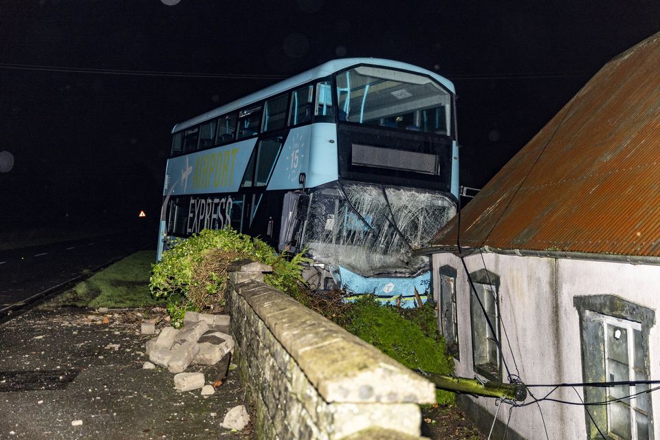 A bus collided with a building outside Templepatrick as Storm Darragh arrives in Northern Ireland on December 7th 2024 (Photo by Kevin Scott)
