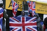 thumbnail: Loyalist hold protest at Naomi Long's east Belfast Alliance office following a council vote last night which will see the Union Flag only follow certain days.  Loyalist protesters pictured on the Newtownards Road during the protest