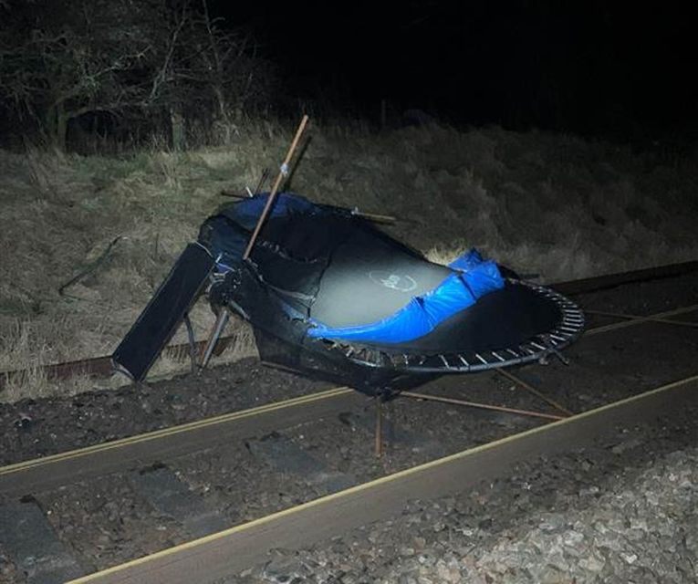 Handout photo from the social media site X, formerly Twitter, of Network Rail Scotland of a trampoline on railway tracks (Network Rail Scotland/PA)