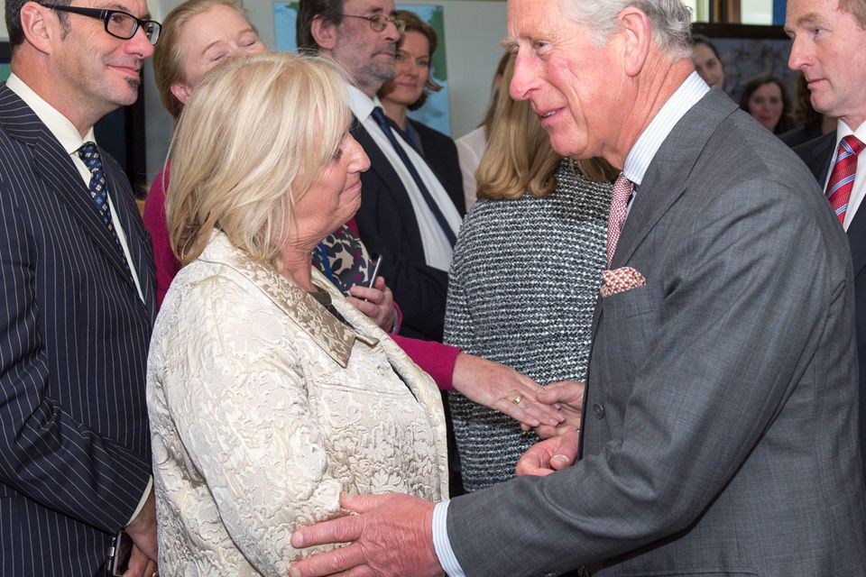 The Prince of Wales meets meets Gwen Carroll from Cork at the Marine Institute in Galway, on day one of a four day visit to Ireland with the Duchess of Cornwall. PRESS ASSOCIATION Photo. Picture date: Tuesday May 19, 2015. See PA story ROYAL Ireland. Photo credit should read: Arthur Edwards/The Sun/PA Wire