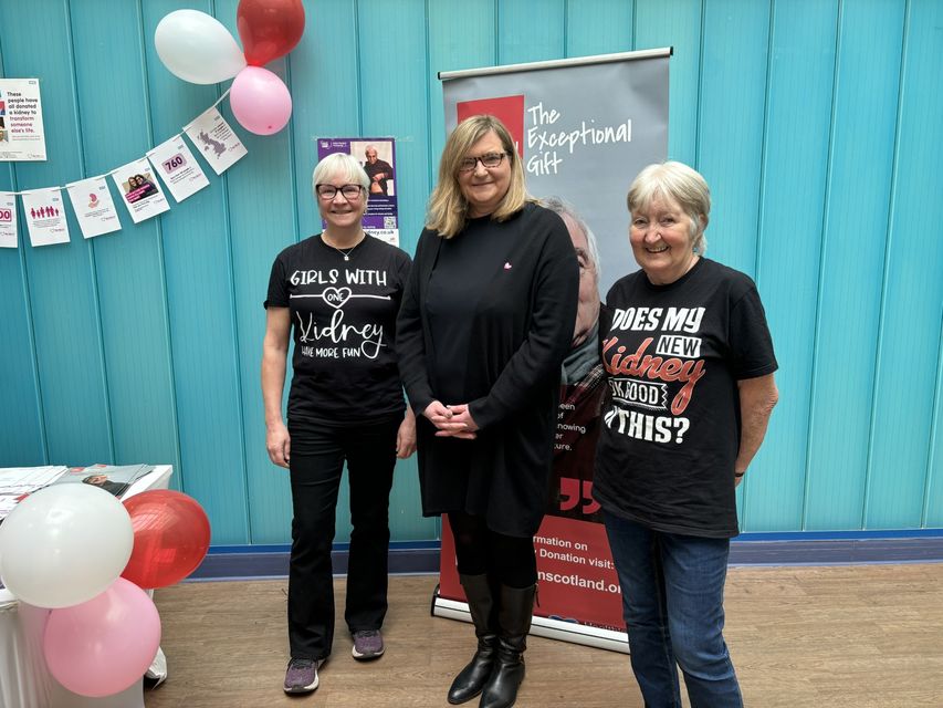 Public health minister Jenni Minto meets Lisa Wright and Valerie Jack ahead of World Kidney Day (Scottish Government/PA)