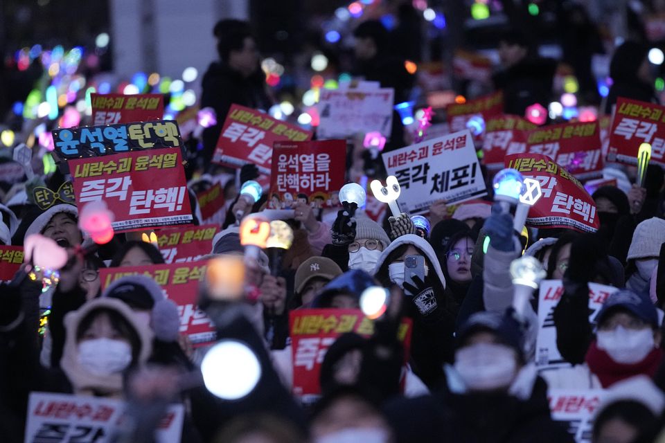 A rally demanding South Korean President Yoon Suk Yeol’s impeachment outside the National Assembly in Seoul, South Korea (Ahn Young-joon/AP)