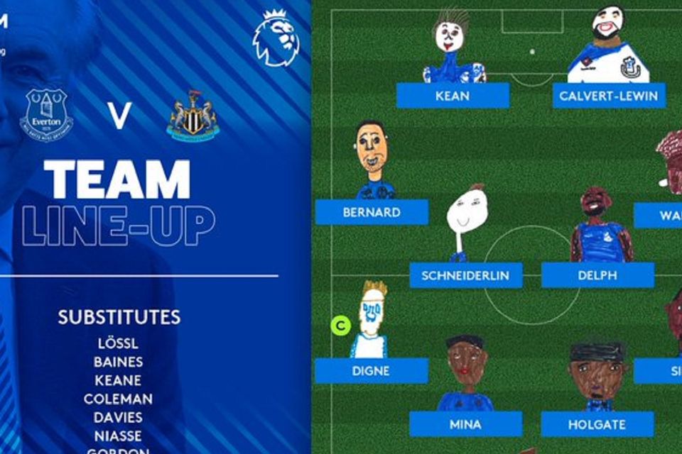 Children draw Everton players in Toffees team sheet for mental health ...