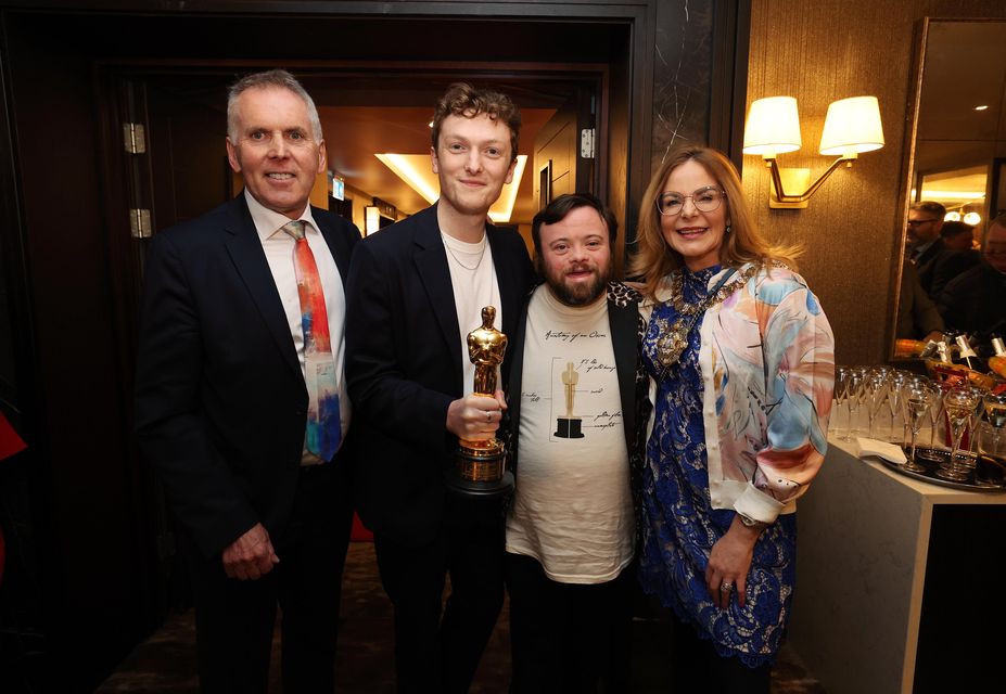 James and Ross with Sir David Sterling of NI Screen and Belfast Mayor Christina Black