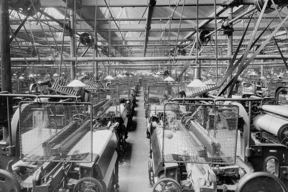 Linen Industry:View of Weaving Room, York Street Factory.
