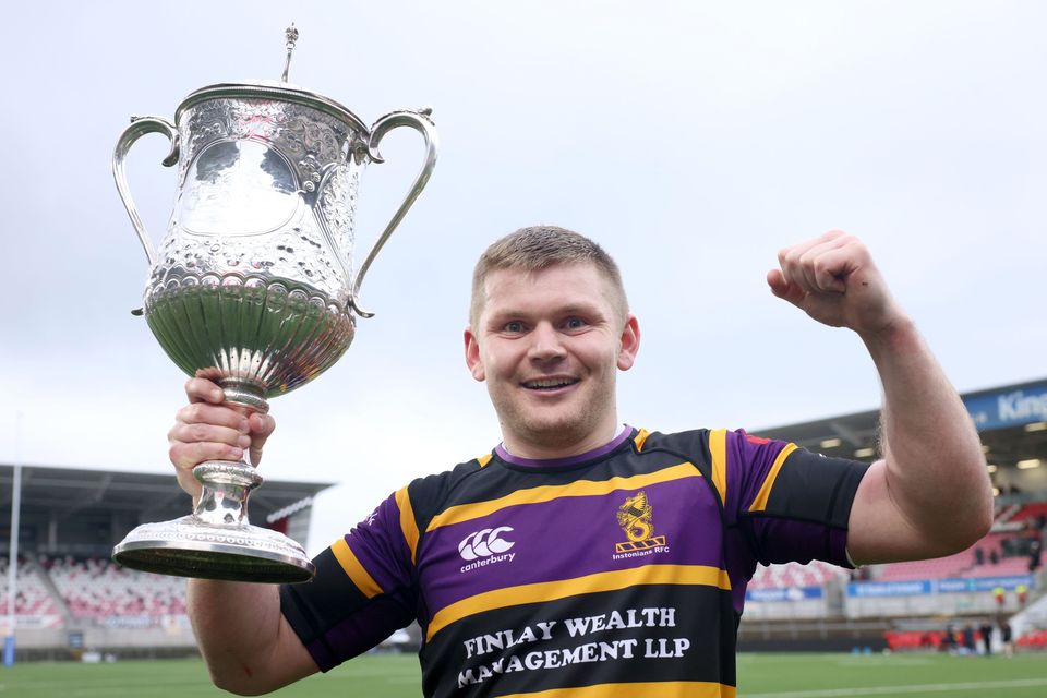 Instonians captain Mark Keane with the Senior Cup