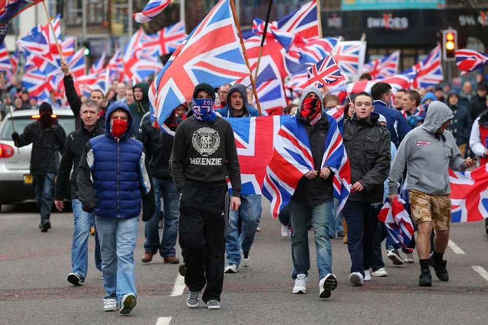 Loyalist flag protest at Belfast City Hall.