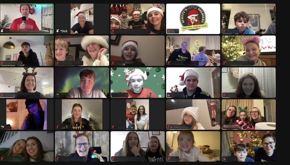 Harry, second top left, wore a Santa hat during the virtual Christmas party (Scotty’s Little Soldiers/PA)