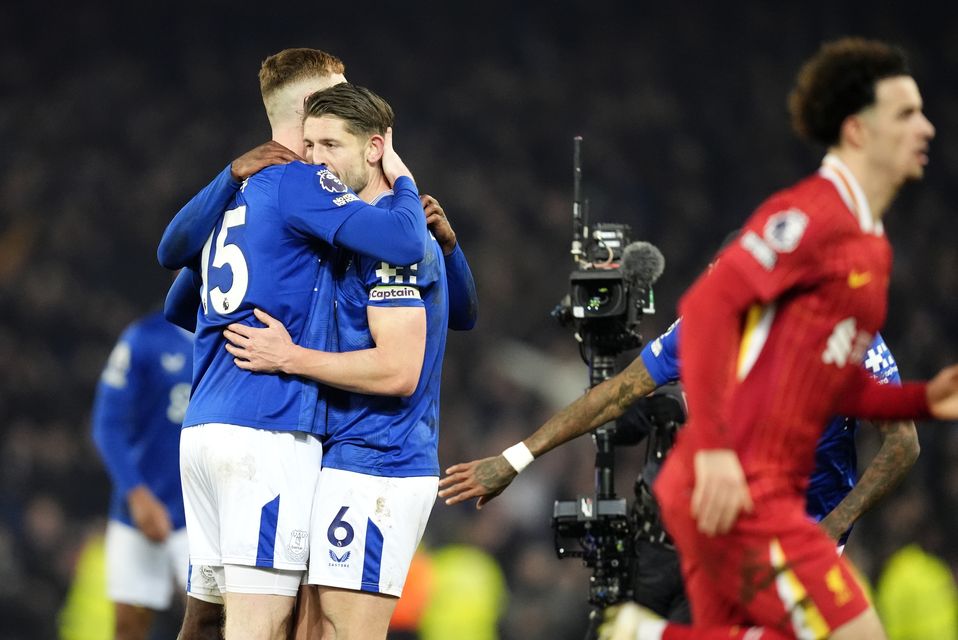 James Tarkowski (second left) netted a late equaliser for Everton (Nick Potts/PA)