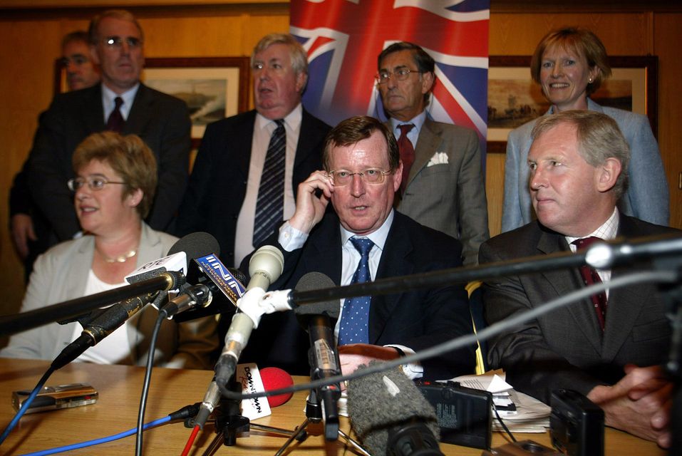 David Trimble gave a news at the Ulster Unionist Council meeting (Paul Faith/PA)