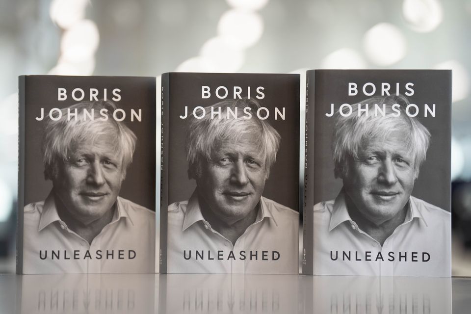 Copies of former prime minister Boris Johnson’s latest memoir, titled Unleashed, ahead of its release to the public (James Manning/PA)