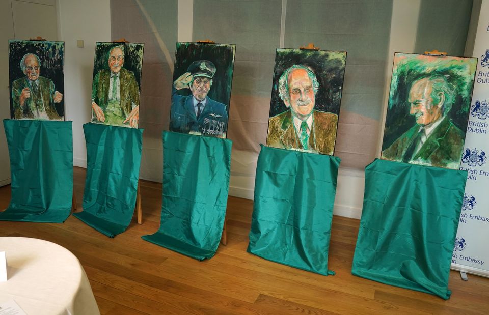 Paintings on display as the last known Battle of Britain pilot, Group Captain John ‘Paddy’ Hemingway, celebrates his 105th birthday (Brian Lawless/PA)