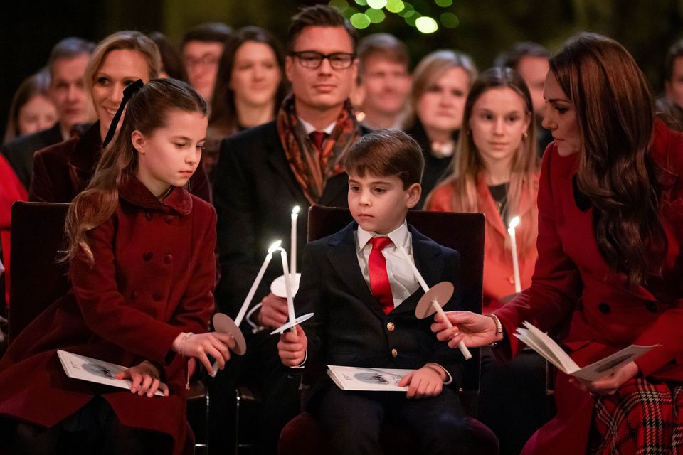 Princess Charlotte, Prince Louis and the Princess of Wales during the Together At Christmas carol service at Westminster Abbey (Aaron Chown/PA)