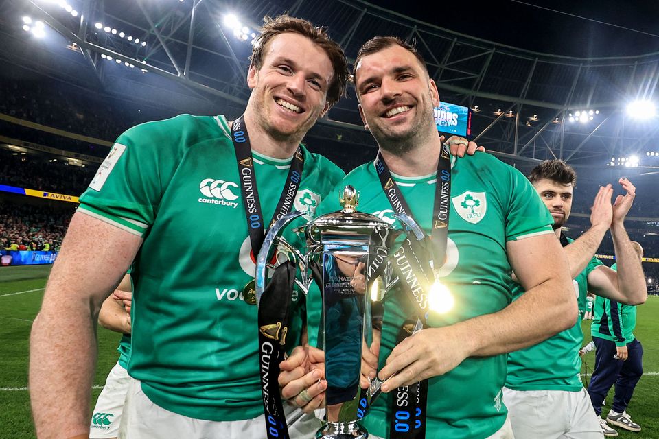 Ryan Baird (left), standing with Tadhg Beirne, is confident that Ireland's best is yet to come