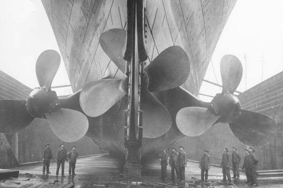 Titanic, built by Harland and Wolff, was driven by two gigantic wing propellers measuring over 23 feet in diameter and a center propeller spanning more than 16 feet.