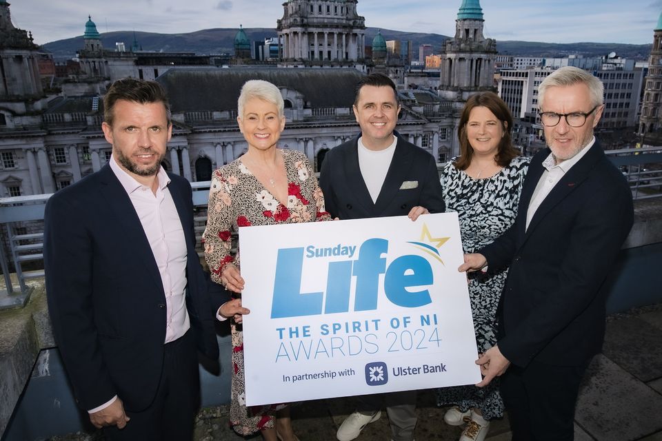 From left, Sunday Life’s Martin Breen, presenters Pamela Ballantine and Pete Snodden and Gillian McCandless and Terry Robb from sponsors Ulster Bank (Photo by Kevin Scott for Belfast Telegraph)