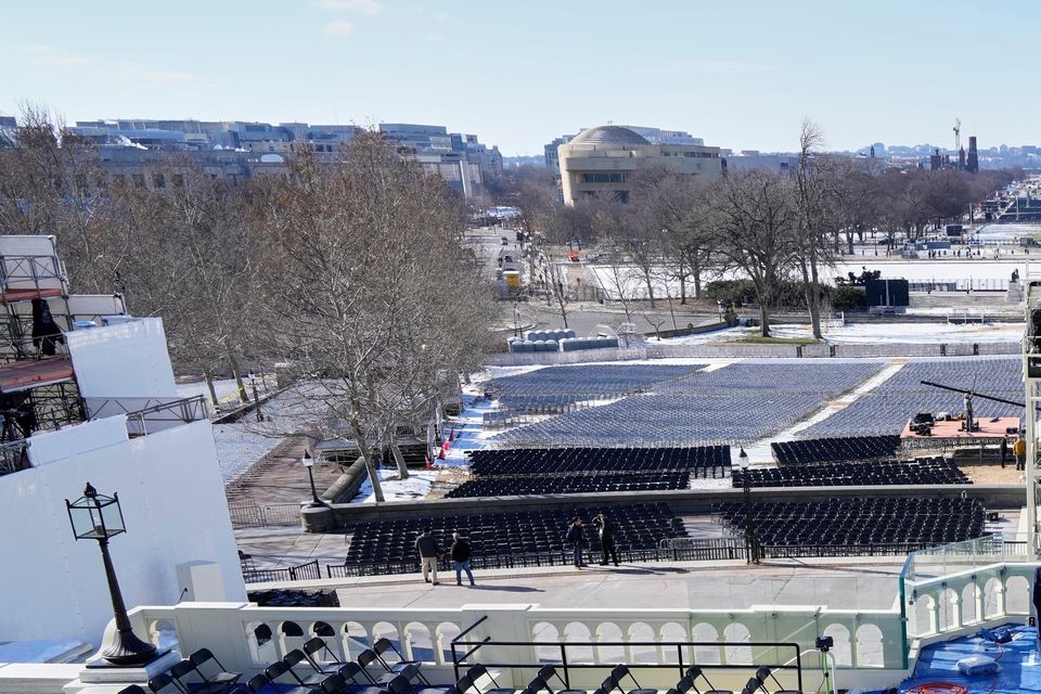 The stage where the 60th Presidential Inauguration was scheduled to take place ion the West Front of the US Capitol (Morry Gash/AP)