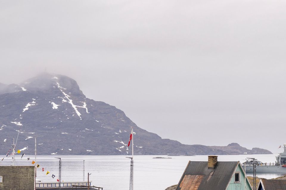 A view of the Danish fleet’s frigate Triton, off the village of Attu in Greenland (Ritzau Scanpix/AP)