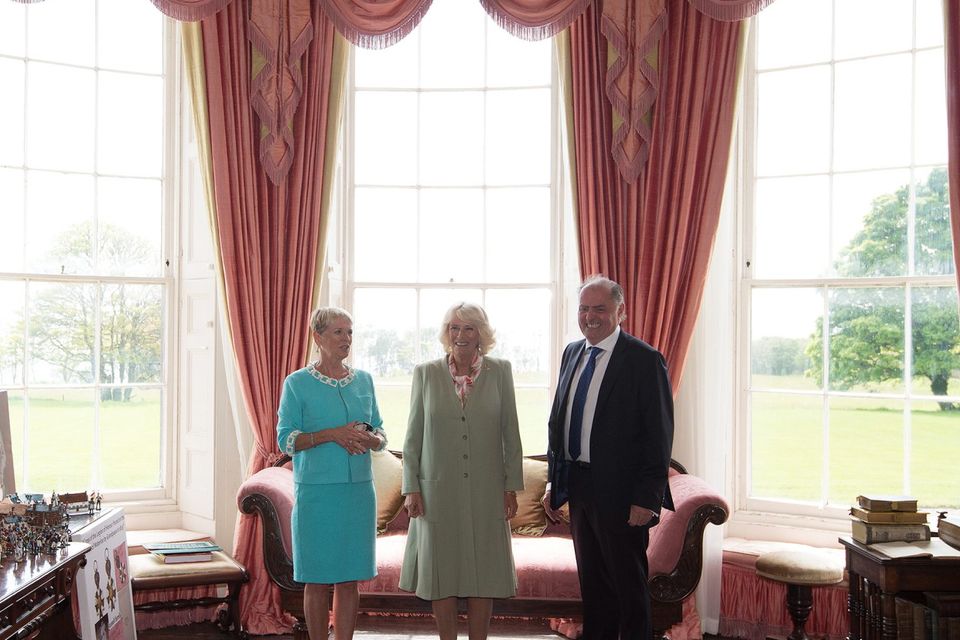 The Duchess of Cornwall with owners Constance Cassidy (left) and Eddie Walsh during a visit to Lissadell House, Sligo - W.B.Yeats summer house - on day two of a four day visit to Ireland. PRESS ASSOCIATION Photo. Picture date: Wednesday May 20, 2015. See PA story ROYAL Ireland. Photo credit should read: Brian Lawless/PA Wire